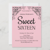 パリのブティック ピンク ブラック スウィート シックスティーン 招待状 (正面)