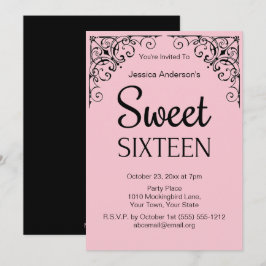 パリのブティック ピンク ブラック スウィート シックスティーン 招待状