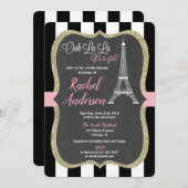 パリのベビーシャワーの招待の女の子の黒板のピンク 招待状 (正面/裏面)