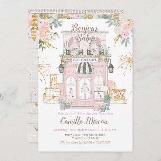 パリのベビーシャワー 招待状 (正面/裏面)