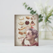 パリのベーカリーのケーキ生地のレトロクッキー ポストカード (スタンド正面)