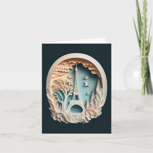 パリのペーパーカットスタイルの折り紙グリーティングカード カード (正面)