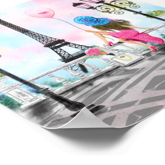 パリのポスターでピンクのハートバルーンを持つ人 ポスター (角)