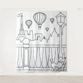 パリのミニマル都市スカイラインの輪郭タペストリー タペストリー (正面)