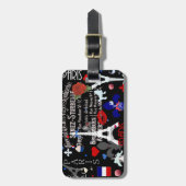 パリのモダンなフランスので黒いコラージュ ラゲッジタグ (正面縦)