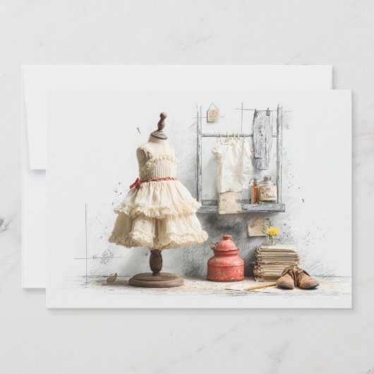 パリのラッフルドレスライターのスタジオ1歳の誕生日 招待状 (正面)