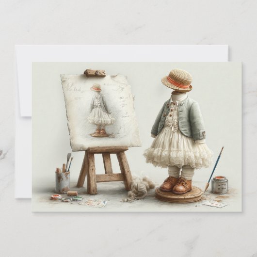 パリのラッフルドレスライターのスタジオ1歳の誕生日 招待状 (正面)