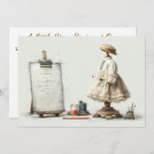 パリのラッフルドレスライターのスタジオ1歳の誕生日 招待状 (正面/裏面)