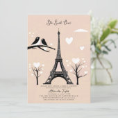 パリのラブバーズ　冬のピンクのウェディングシャワー 招待状 (スタンド正面)