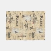 パリのラベルのコラージュのフランスのな郵便はがきのフリースブランケット フリースブランケット (正面(横))