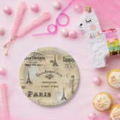 パリのラベルのコラージュのフランスのな郵便はがきの紙皿 ペーパープレート (パーティー)