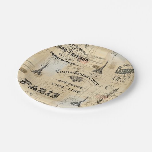 パリのラベルのコラージュのフランスのな郵便はがきの紙皿 ペーパープレート (アングル)