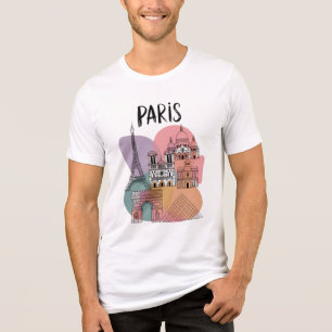 パリのランドマーク – カラフルなイラストの旅 トライブレンドTシャツ
