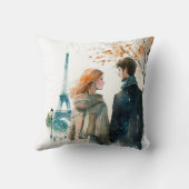 パリのロマンチックな水彩画のカップルが可愛すぎる クッション (裏面)