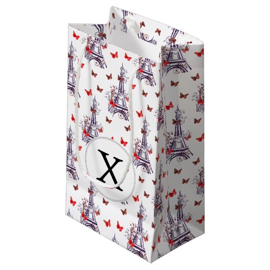 パリのロマンチックパープルエッフェルタワー蝶 スモールペーパーバッグ (正面アングル)