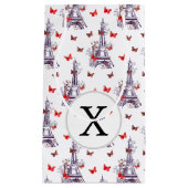 パリのロマンチックパープルエッフェルタワー蝶 スモールペーパーバッグ (正面)