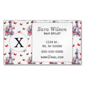 パリのロマンチックパープルエッフェルタワー蝶 マグネット名刺 (正面)