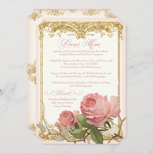 パリのヴィンテージのばら色の領主の邸宅の夕食メニュー メニュー (正面/裏面)