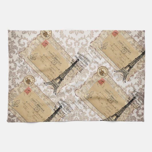 パリのヴィンテージのぼろぼろのシックなエッフェル塔 キッチンタオル (横)