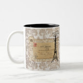 パリのヴィンテージのぼろぼろのシックなエッフェル塔 ツートーンマグカップ (左)