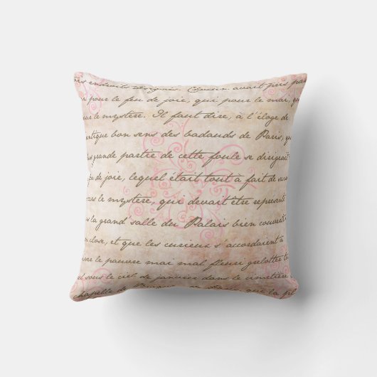 パリのヴィンテージのフランスのな執筆ピンクの枕 クッション (裏面)