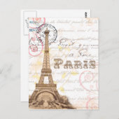 パリのヴィンテージのフランスのな執筆ピンクの郵便はがき ポストカード (正面/裏面)