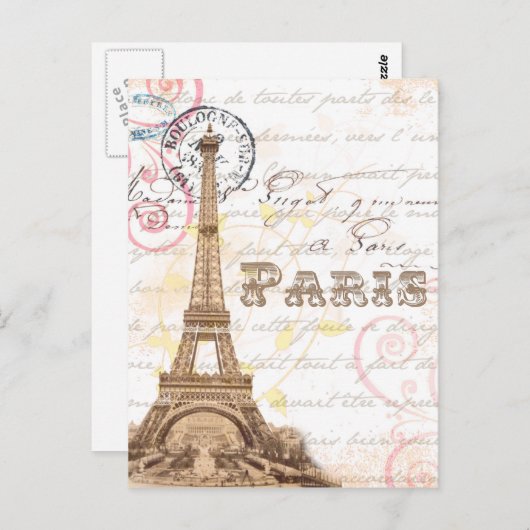 パリのヴィンテージのフランスのな執筆ピンクの郵便はがき ポストカード (正面/裏面)