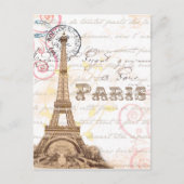 パリのヴィンテージのフランスのな執筆ピンクの郵便はがき ポストカード (正面)