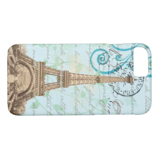 パリのヴィンテージのフランスのな執筆水のiPhone 7の場合 Case-Mate iPhoneケース (裏面(横))