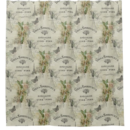 パリのヴィンテージのワインおよびバラのシャワー・カーテン シャワーカーテン (正面)