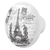 パリのヴィンテージの原稿の郵便料金のコラージュのスタイル セラミックノブ (右)