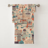 パリのヴィンテージの日 – ベージュ、緑、赤 バスタオルセット (インサイチュ)