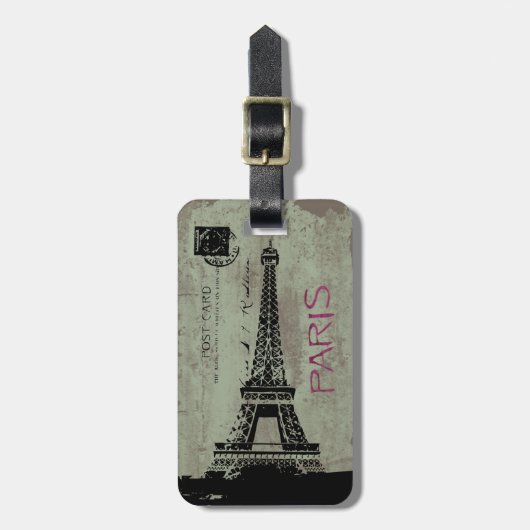 パリのヴィンテージの郵便はがきのエッフェル塔の荷物のラベル ラゲッジタグ (正面縦)