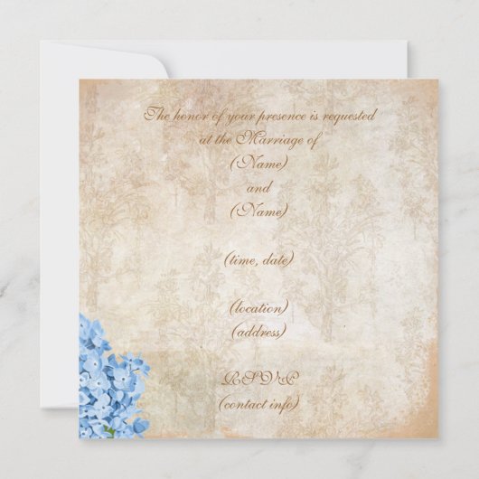パリのヴィンテージの青いアジサイの結婚式招待状 招待状 (裏面)