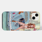 パリのヴィンテージチックイラストの旅する女性 iPhoneケース (裏面横)