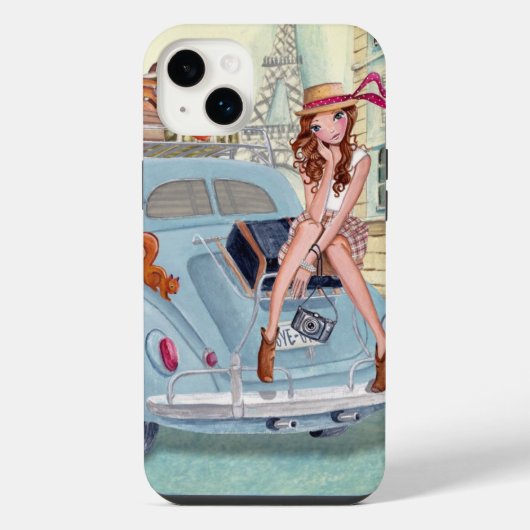パリのヴィンテージチックイラストの旅する女性 iPhoneケース (裏面)