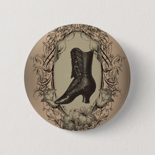 パリのヴィンテージビクトリアンシューレトロファッショニスタ 缶バッジ (正面)