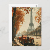 パリのヴィンテージレーシングカー ポストカード (正面/裏面)