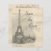 パリのヴィンテージ音楽結婚式の保存日付カード セーブザデート (正面/裏面)