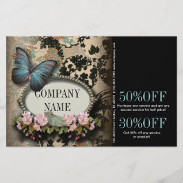 パリのヴィンテージ フラワーバタフライ SPA ビューティーサロン チラシ