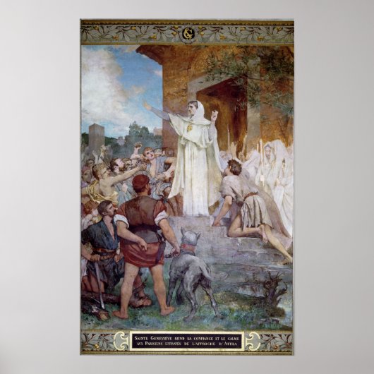 パリの人々を落ち着かせる聖ジェネビエヴェ ポスター (正面)
