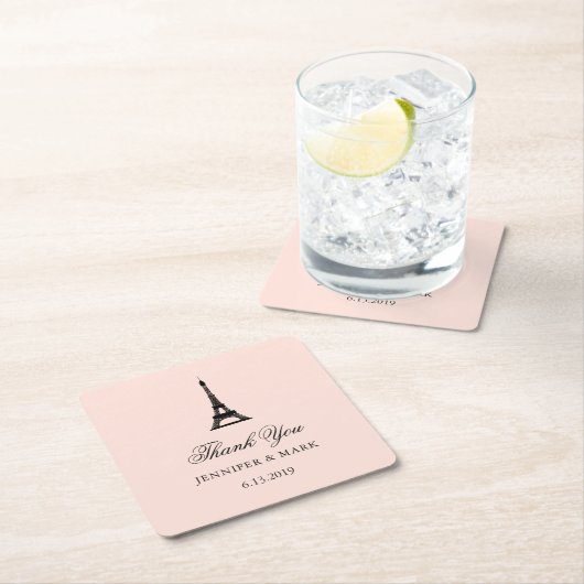 パリの優雅の赤面のピンクの結婚式は感謝していしています スクエアペーパーコースター (インサイチュ)