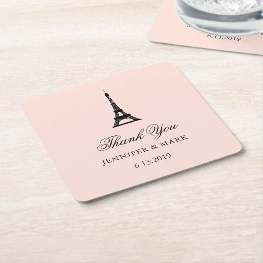 パリの優雅の赤面のピンクの結婚式は感謝していしています スクエアペーパーコースター (アングル)