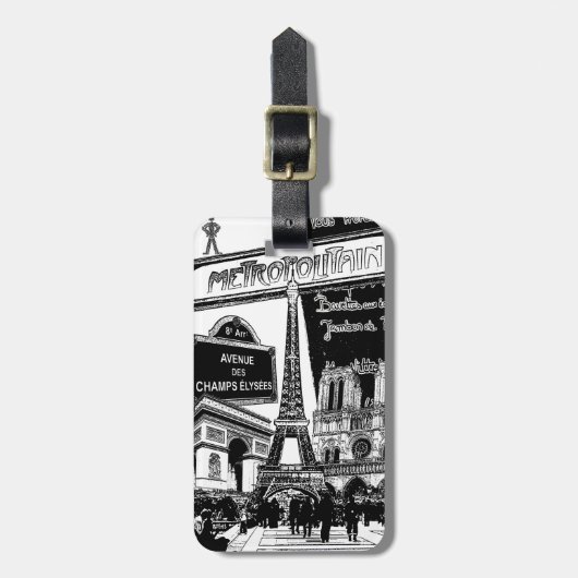 パリの写真のイラストレーションのクールなコラージュ ラゲッジタグ (正面縦)