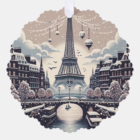 パリの冬のエレガンス – クリスマスインザシティ オーナメントカード (正面)