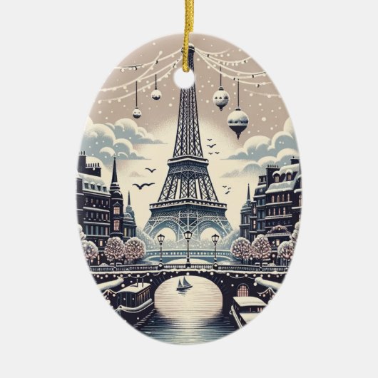 パリの冬のエレガンス – クリスマスインザシティ セラミックオーナメント (正面)