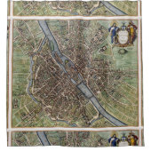 パリの地図の1657年のSeine川の旧式なヴィンテージフランス シャワーカーテン (正面)