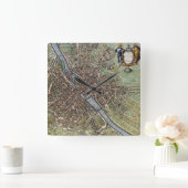 パリの地図の1657年のSeine川の旧式なヴィンテージフランス スクエア壁時計 (ホーム)