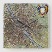 パリの地図の1657年のSeine川の旧式なヴィンテージフランス スクエア壁時計 (正面)