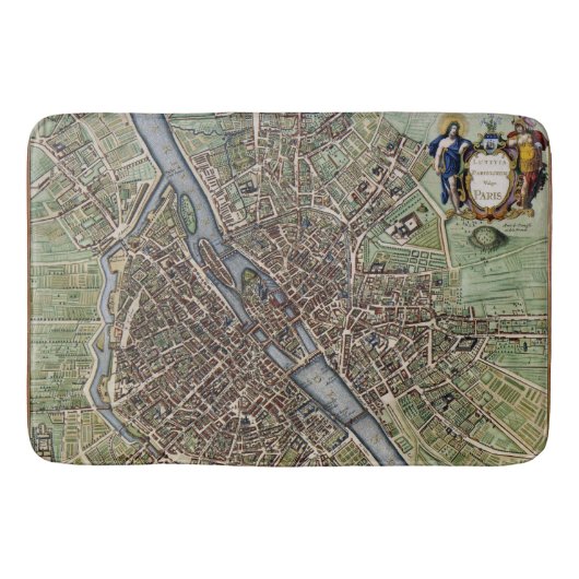 パリの地図の1657年のSeine川の旧式なヴィンテージフランス バスマット (正面)